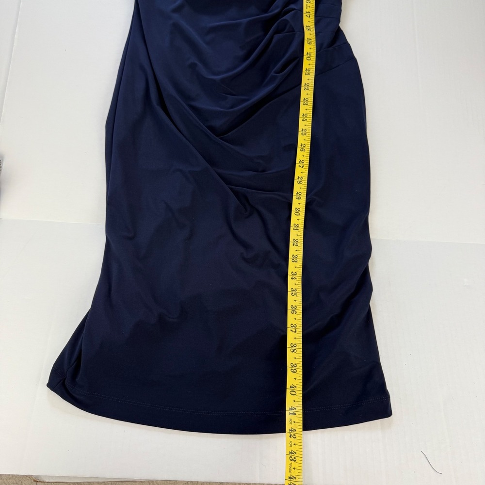 X by Xscape Navy Blue Ruched V-Neck Sheath Cocktail Dress Womens Size 12 - Picture 8 of 8